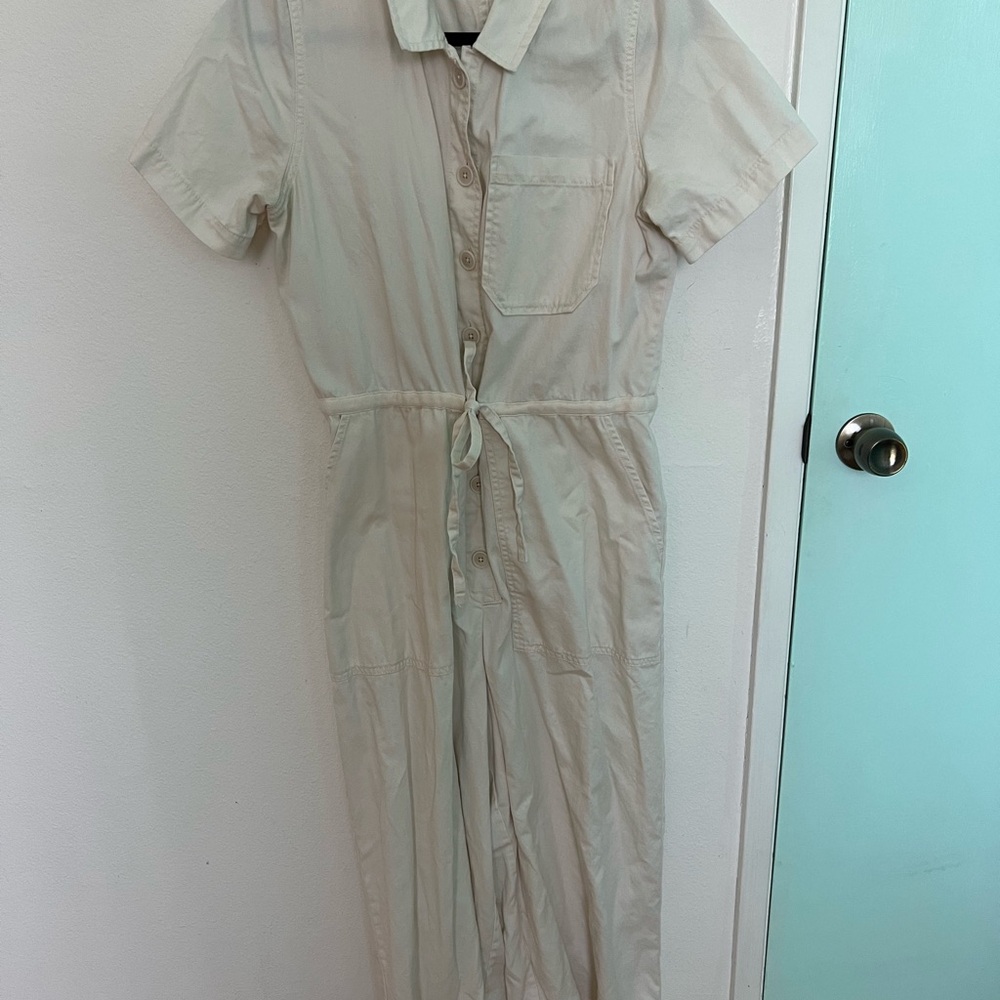 Beige Button-Up Jumpsuit